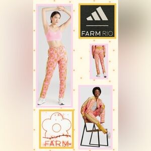 NWT!☀️Farm Rio x Adidas Tiro Track Jogger Pants Sz SMALL Semi Pink Glow